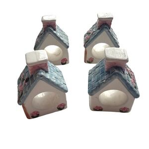 Summit Collection Napkin Rings Set of 4 Ceramic Cottage House  Vintage 1990